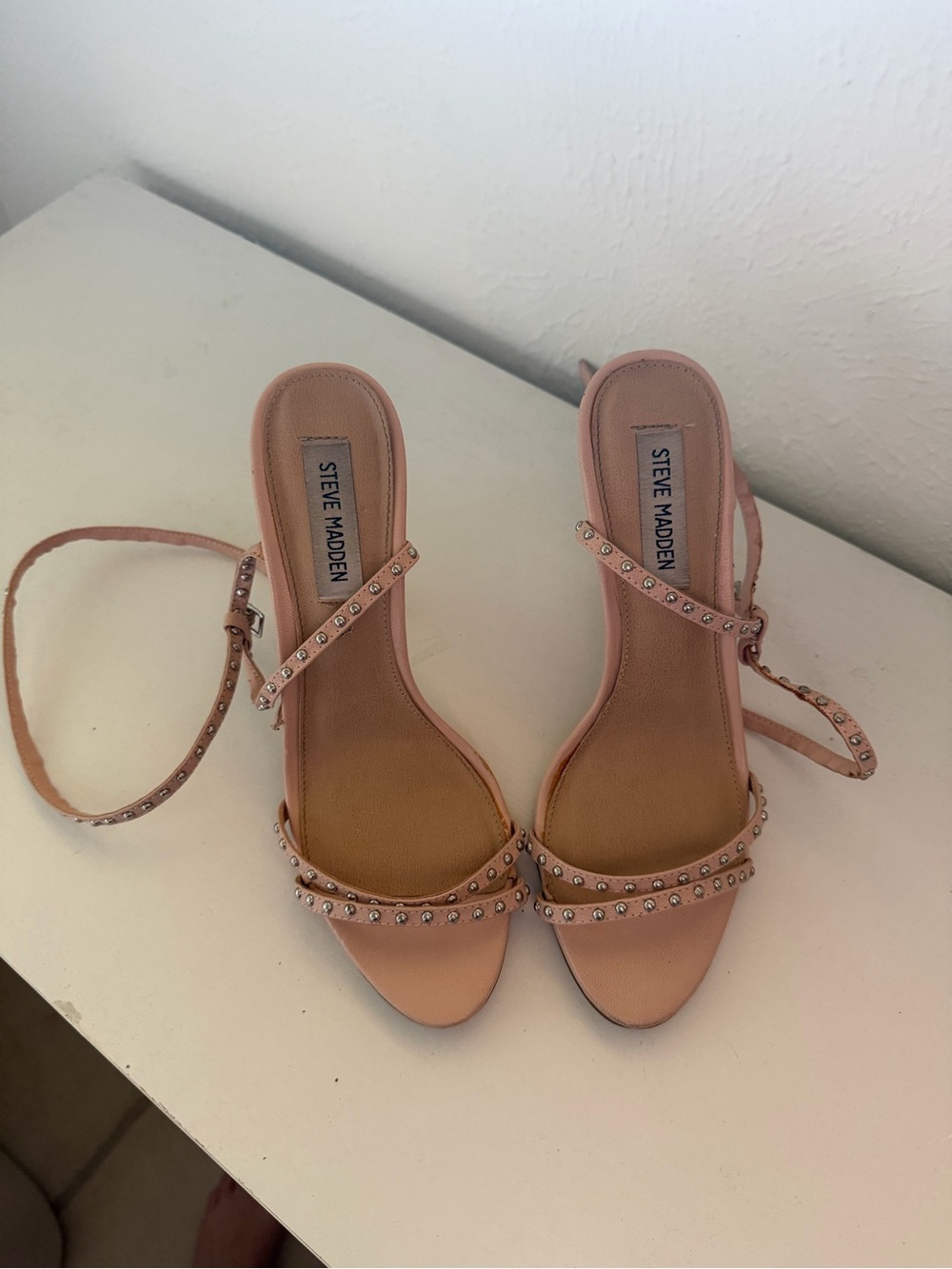 Steve Madden baby Pink Studded Ankle-Strap Heels